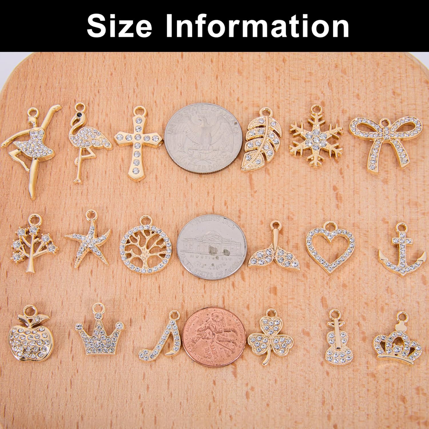 Gold-Tone Rhinestone Charms Set for DIY Jewelry Making - 36 PCS Assorted Metal Pendants for Bracelets, Necklaces, Earrings - Elegant Craft Supplies, Gift Ideas for Jewelry Lovers - Image 3