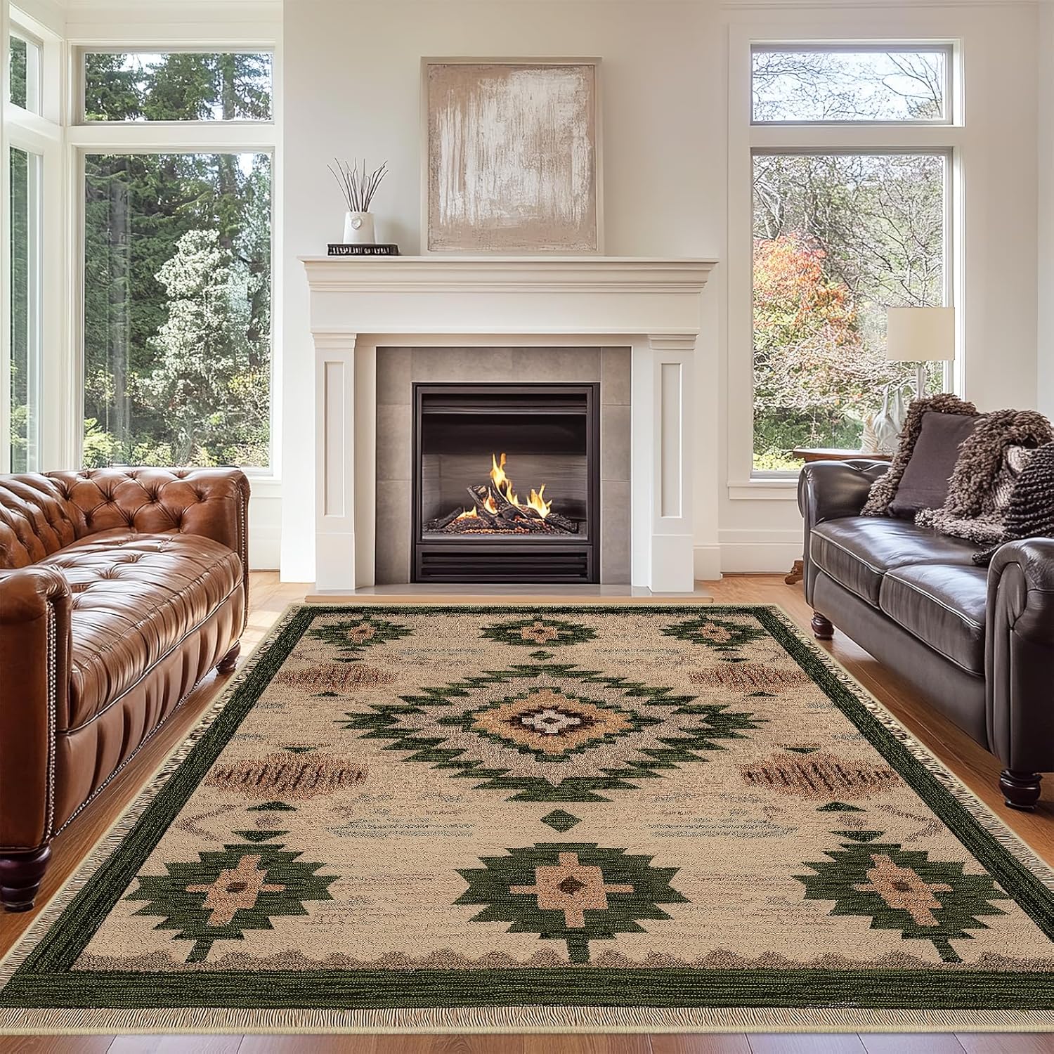 area rug 8x10 for living room western rug aztec southwestern rugs machine washable tribal navajo southwest rug non slip printed low-pile indoor floor carpet for dining room bedroom office, camel 8'x10' camel