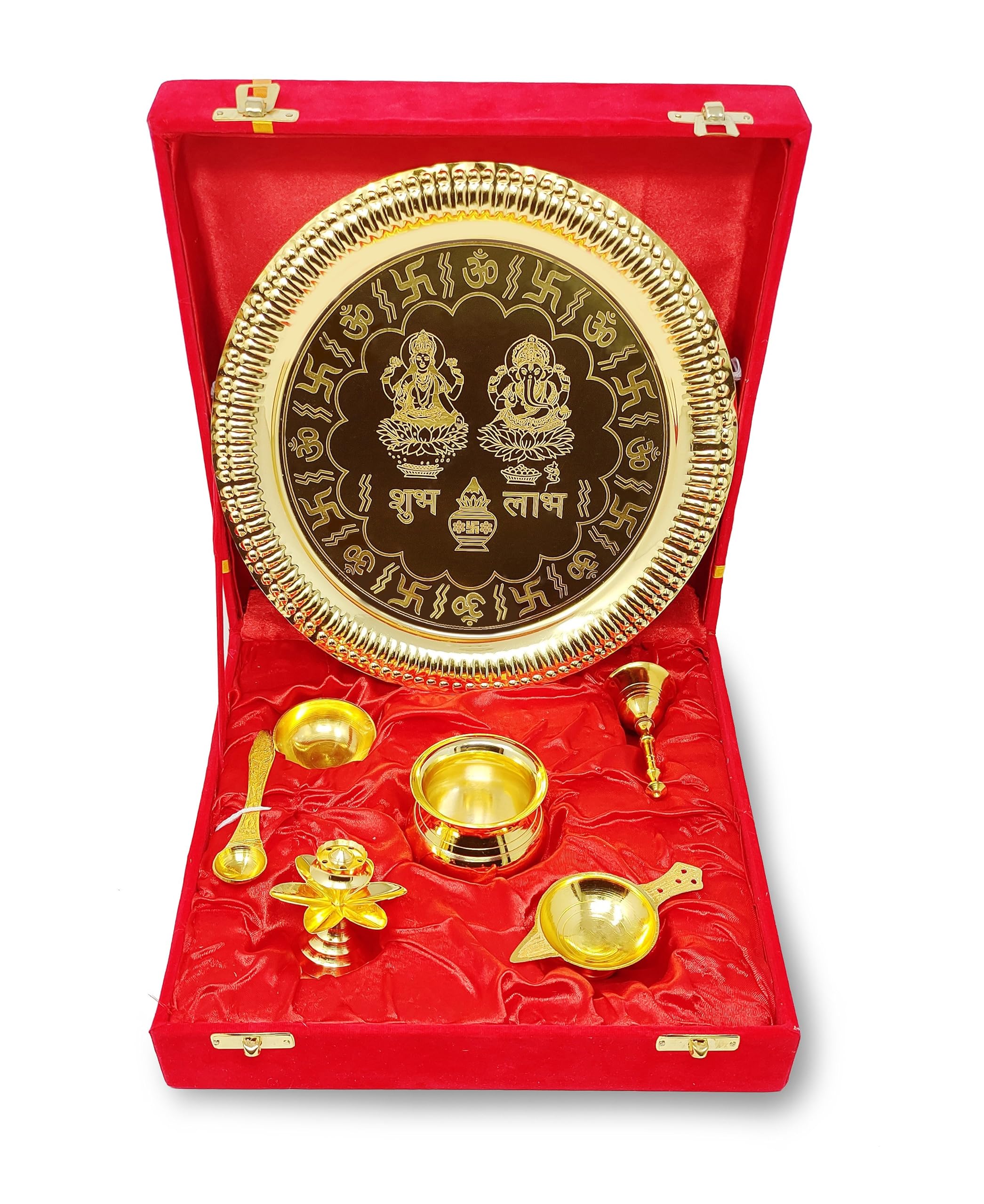 Pooja Thali ensemble plaqué or BENGALEN avec assiette Puja 22 cm Diya