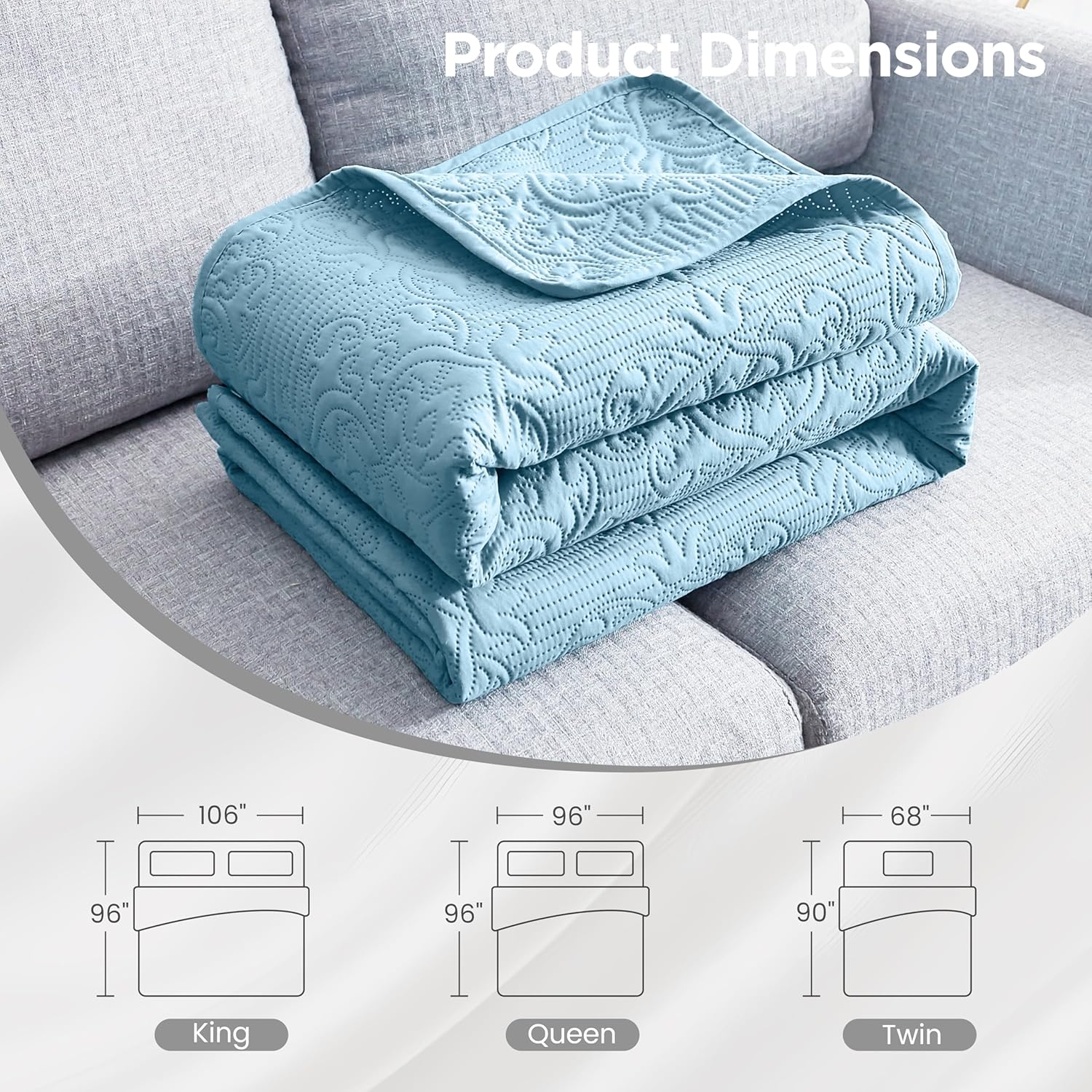 Sophia & William Bed Quilt Bedspread Coverlet - Reversible, Lightweight - Queen Size, Light Blue