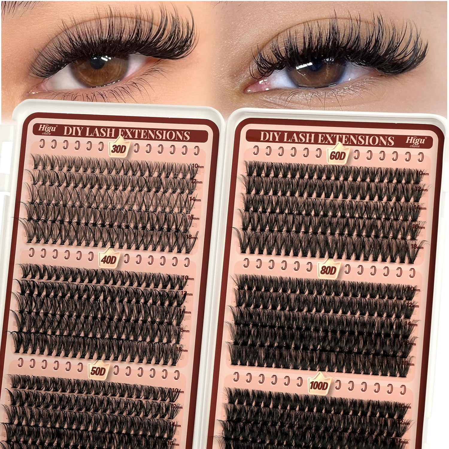 Higu clace Lash Clusters 600pcs 30D 40D 50D 60D 80D 100D Eyelash Clusters 6 Styles Mixed 10-18MM Wispy