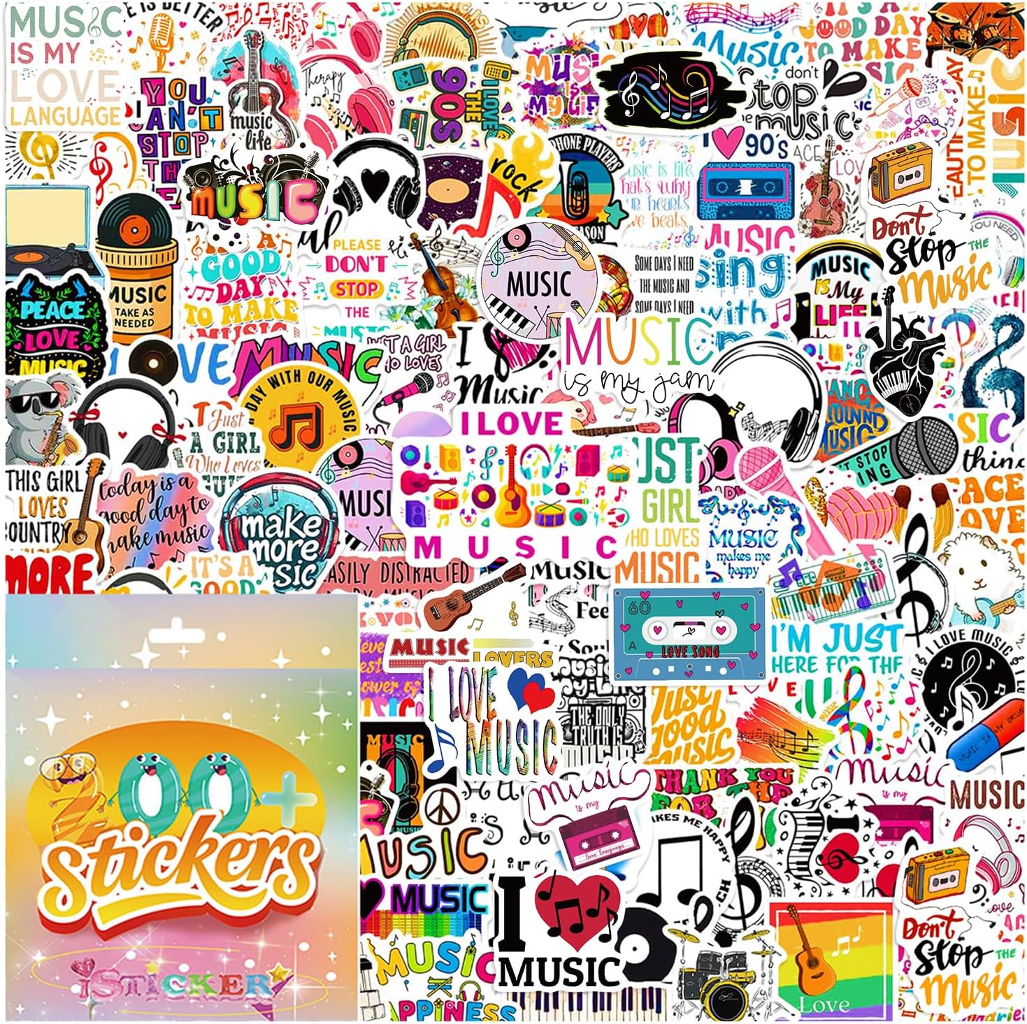 250pcs Music Motivational Stickers for Kids,Musical Instrument Vinyl Waterproof Music Decal Sticker for Water Bottles,Skateboard,Guitar,Classroom,Gift for Adults
