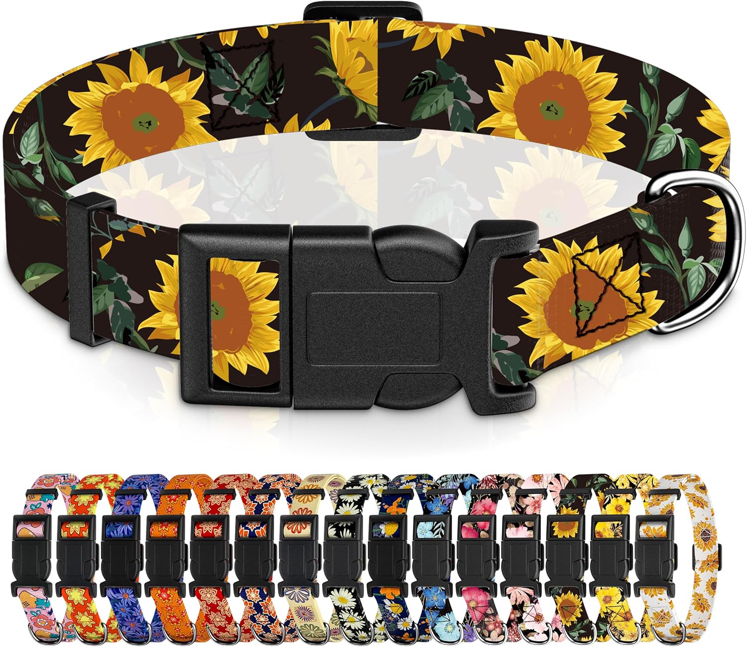 Seyezo Dog Collar, Sunflower Puppy Collar for Boys Girls, Black Sunflower M