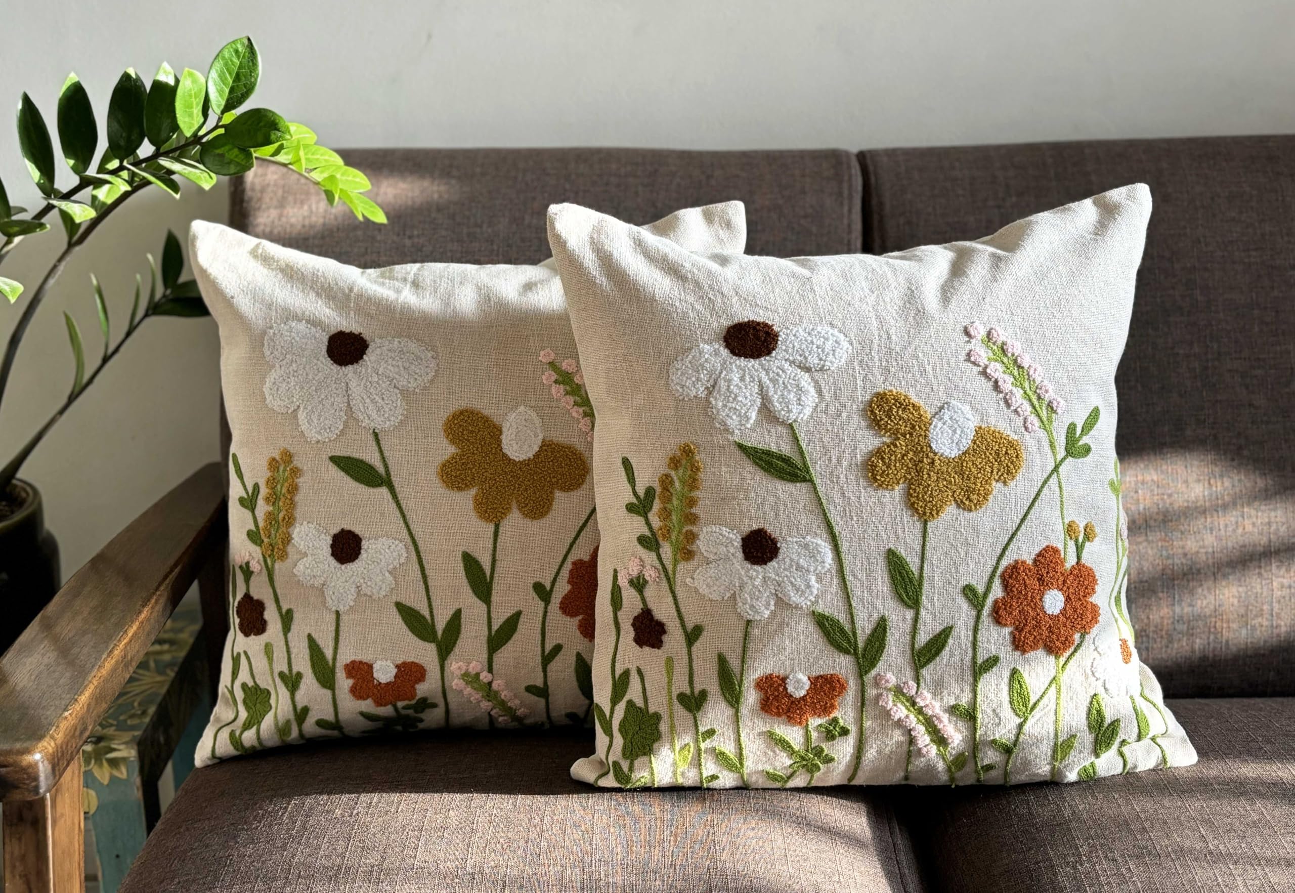 Gulaabi Ghar Decorative Cotton Cushion Covers | Floral Design | 16 x 16 inches | Perfect for Sofa, Couch, Chair, Bed | Set of 2 | Gifting | Luxury Home Decor | Premium Crewel Work