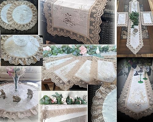 Miniatura 3 de Galleria di Giovanni Camino de mesa bordado de encaje, color beige natural, neutro, 34 x 16 pulgadas