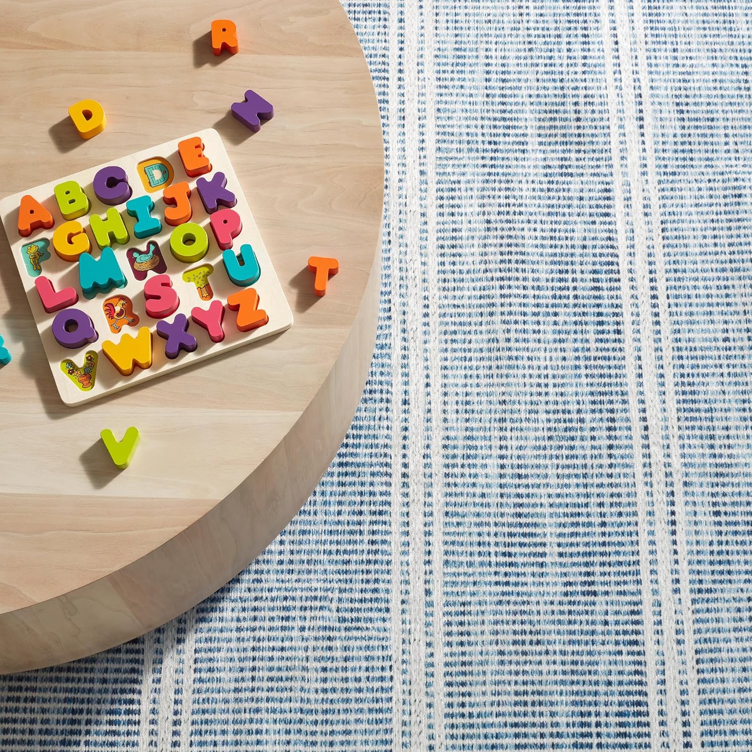 Dash & Albert Malta Blue Machine Washable Rug, 2.5 X 8 Feet, Blue Stripe Pattern