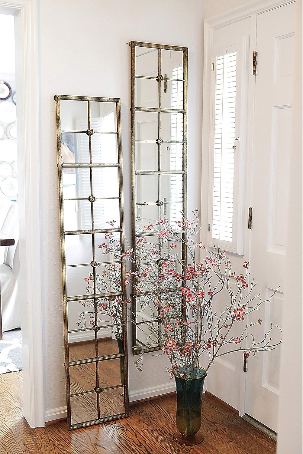 Creative Co-Op Divided Rectangle Mirror with Distressed Gold Frame