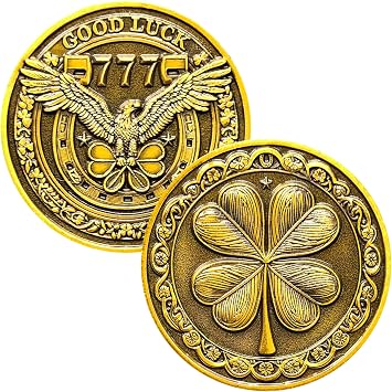 Lucky Coin with Four-Leaf Clover & Eagle Design Good Luck Charm with 777 1.57 Inch Lottery Ticket Scratcher Tool Single Coin