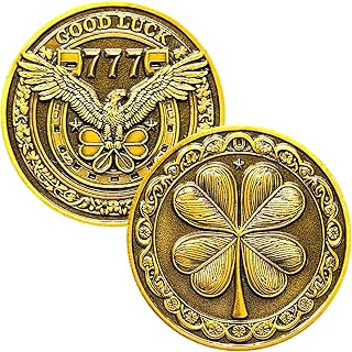 Lucky Coin with Four-Leaf Clover & Eagle Design – Good Luck Charm with 777 – 1.57 Inch Lottery Ticket Scratcher Tool (Single Coin)