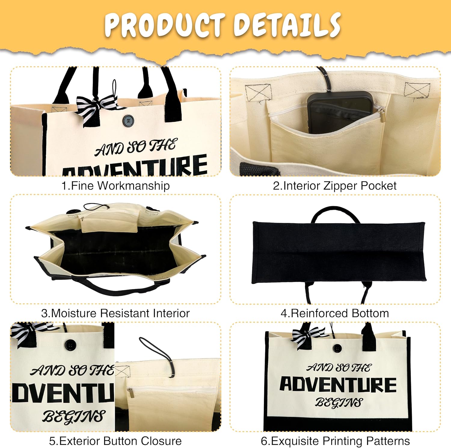 Engagement Gift Bag Bridal Wedding Shower Gift Bag Tote Bachelorette Large Let The Adventure Begin Bride Tote Congratulations Retirement Best Road Trip Gifts Totes For Women Gifts - Image 5