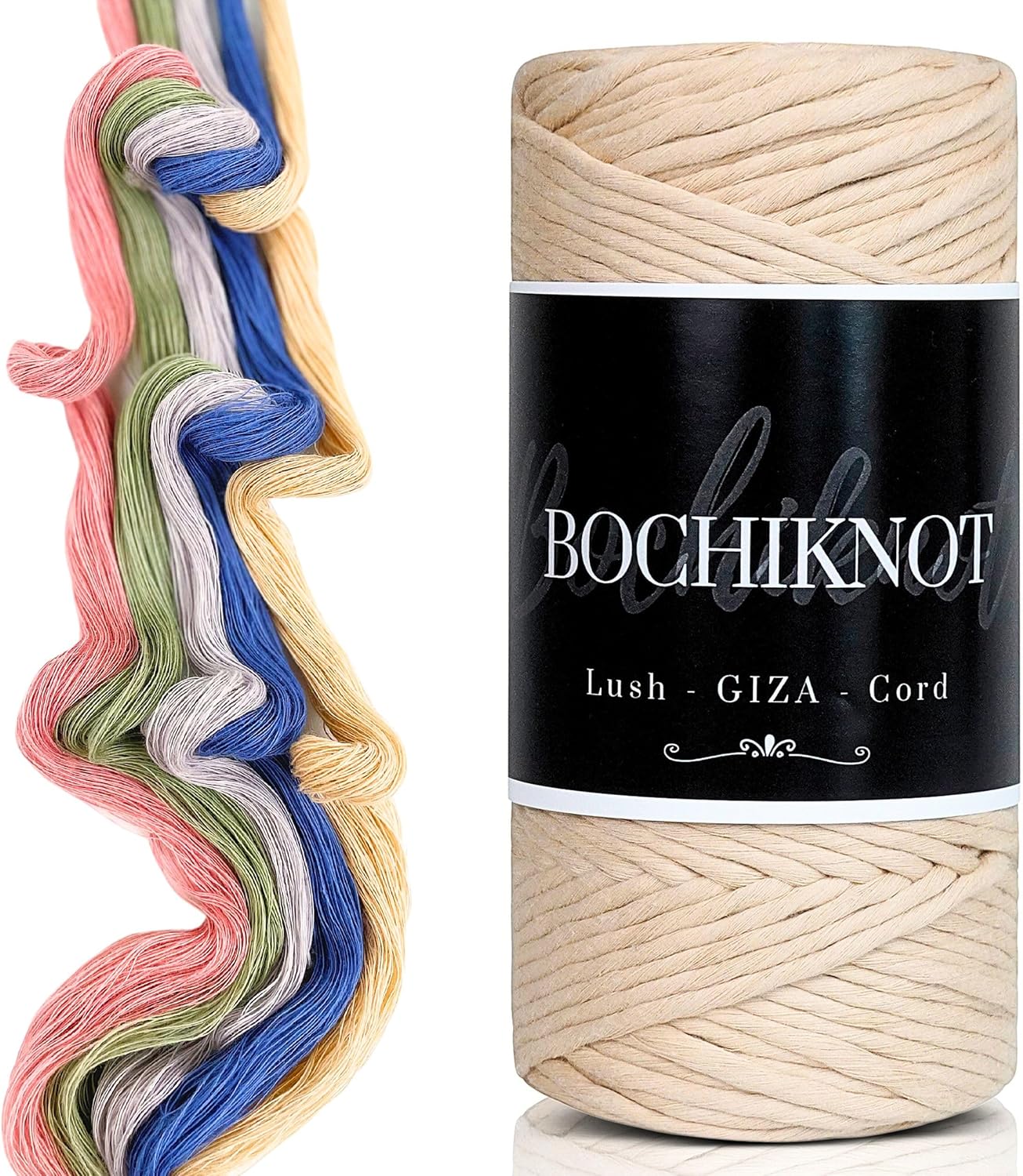 BOCHIKNOT 5mm Macrame Cord - 105yds of Egyptian Giza Cotton Rope for Wall Hangings, Bedroom Decor, Plant Hangers, and Dreamcatchers - Arts & Crafts Supplies for Macrame & Knotting (Buttercream)
