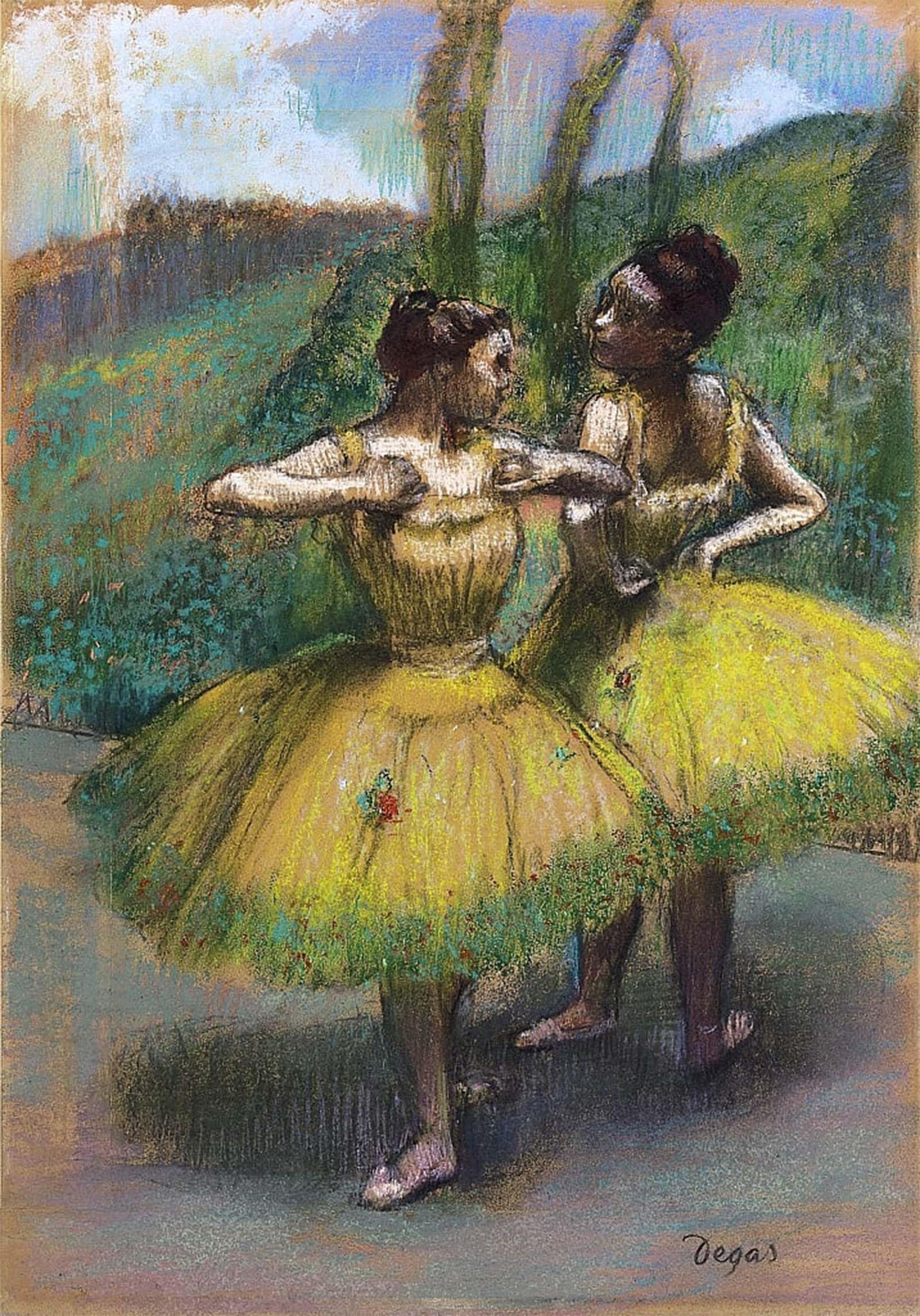 ARTXLXXBN Famous Painting Canvas Artwork Graffiti Print Two Dancers In Yellow by Edgar Degas Portrait Canvas Image for Home Decor 60x90cm