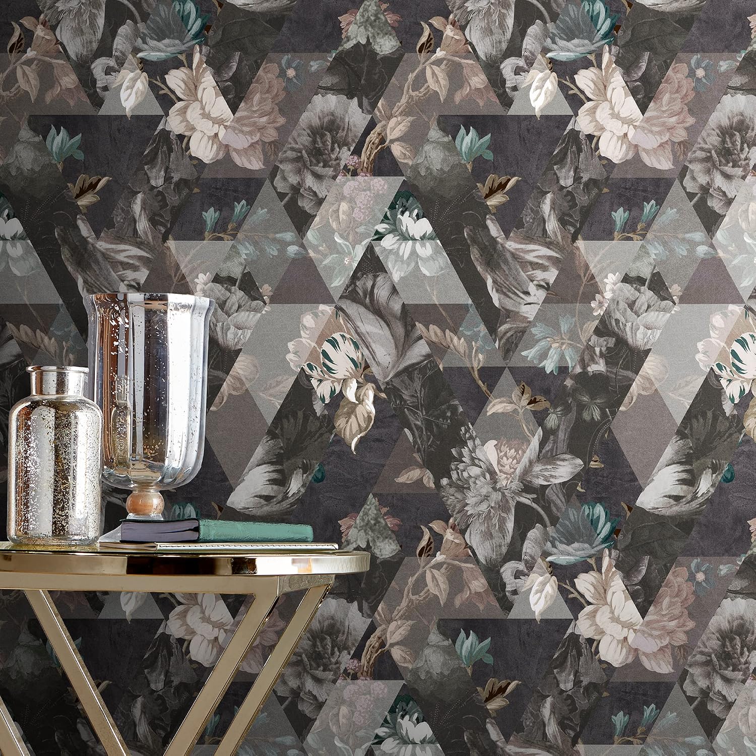 Graham & Brown Timepiece Floral Geometric Paste The Wall Wallpaper (Moonstone)