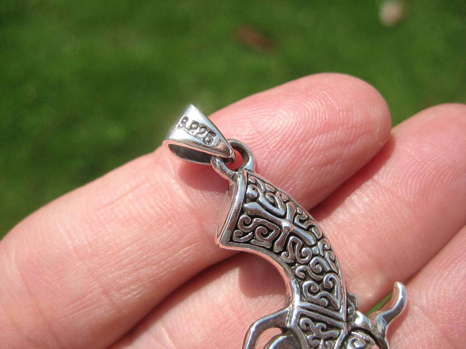 925 Fancy Silver Gun Revolver Pendant Pentacle Necklace Jewelry Art A20