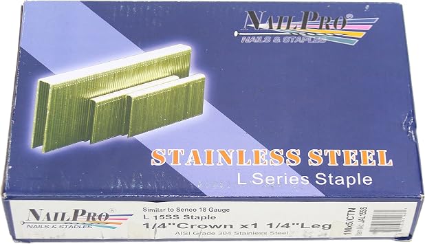 1/4" Crown x 1-1/4" Leg Stainless Steel - 5,000 pcs. of "L Series" Staples - JAL15SS
