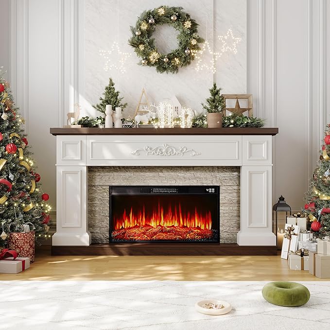 Chimenea Eléctrica 60" con Repisa de Madera Sólida Blanca miniatura 5