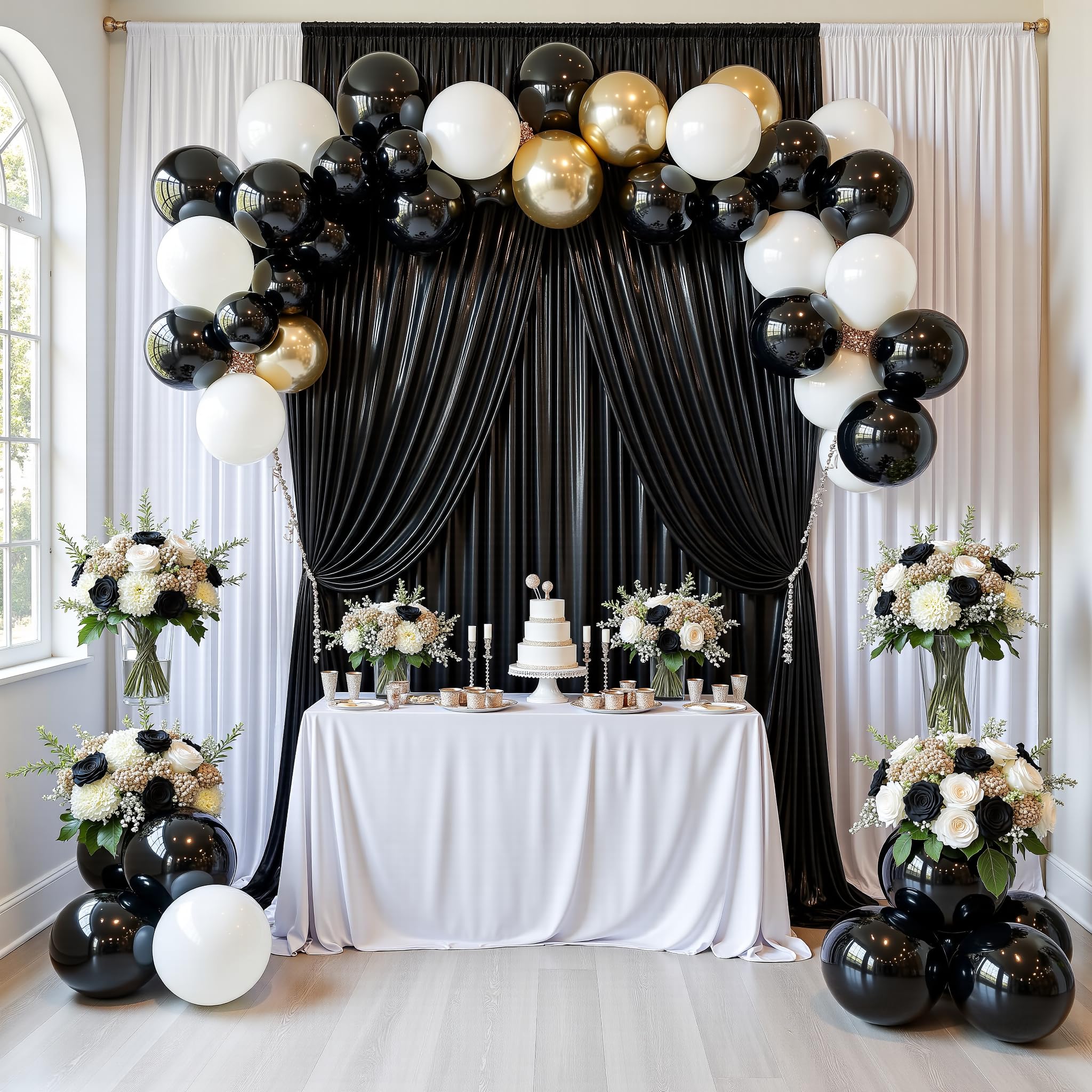 gogoparti Cortina de Fondo de Lentejuelas Negras de 20 x 10 m, 4 Paneles con 15 x 25 cm, sin Arrugas con Purpurina para fotografía, cumpleaños, Bodas y graduaciones