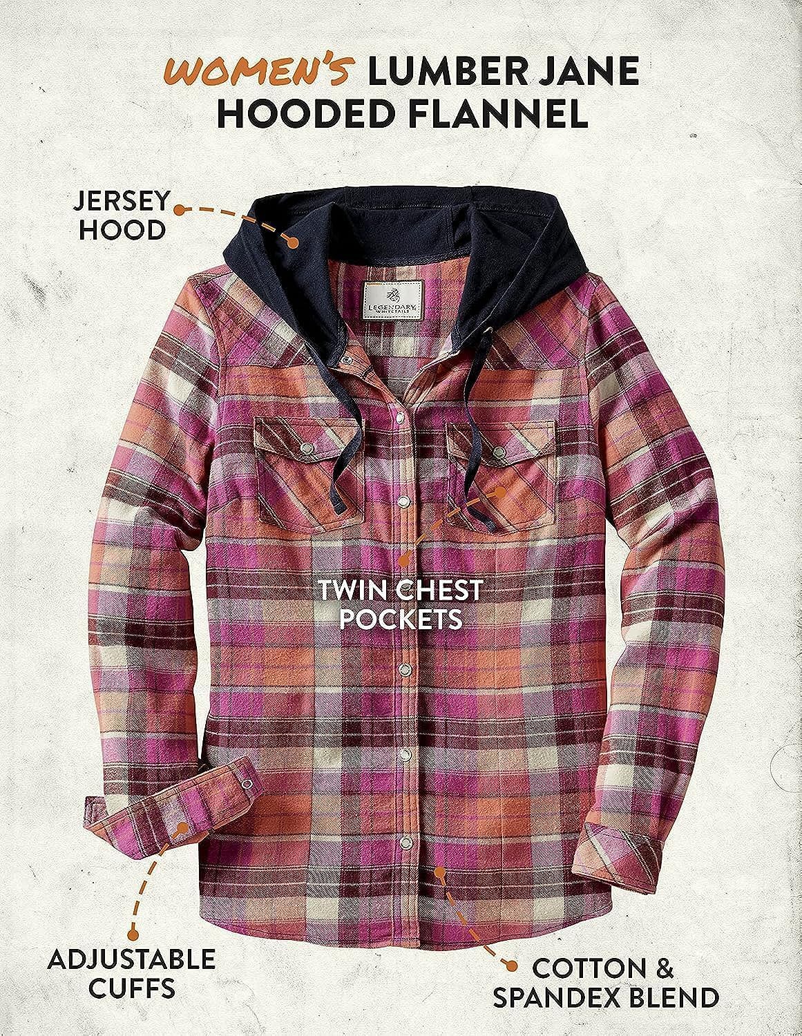 Legendary Whitetails Women's Hooded Heavyweight Stretch Flannel Button Up Shirt - Image 6