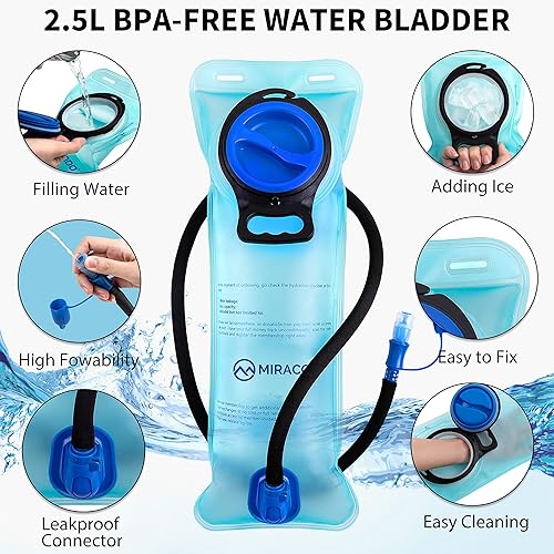 Miniatura 5 de MIRACOL Mochila de hidratación de 18 litros con bolsa de agua sin BPA de 2.5 litros paquete de hidratación de gran capacidad con 2 bolsas para la