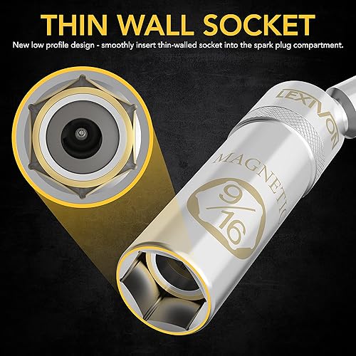 Miniatura 7 de LEXIVON - Bujía giratoria de 9/16 de pulgada, unidad de 3/8 de pulgada x 6 pulgadas de longitud total, diseño magnético con enchufe de pared delgada