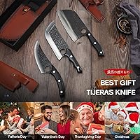 Vista 6 de TIJERAS Juego de cuchillos de carnicero, 3 cuchillos de carne forjados a mano, cuchillo de chef serbio, cuchillos vikingos con fundas, juego
