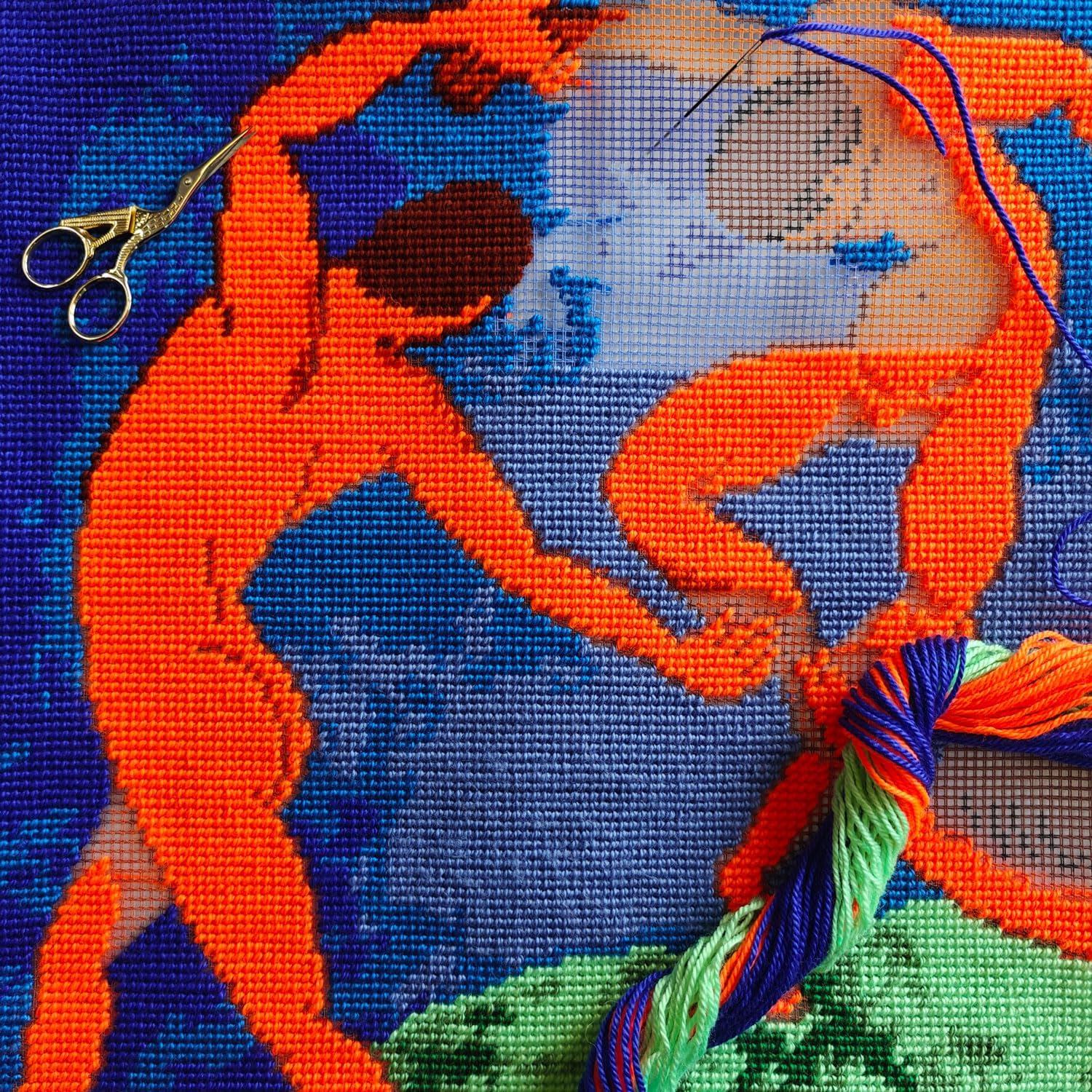 Brvsk Needlepoint Kit for Adults and Beginners — Dance by Henri Matisse 16″ × 16″ with Clear, Precise Printed Design on Cotton Canvas; Includes 2 Needles, Yarn, and Easy-Read Chart