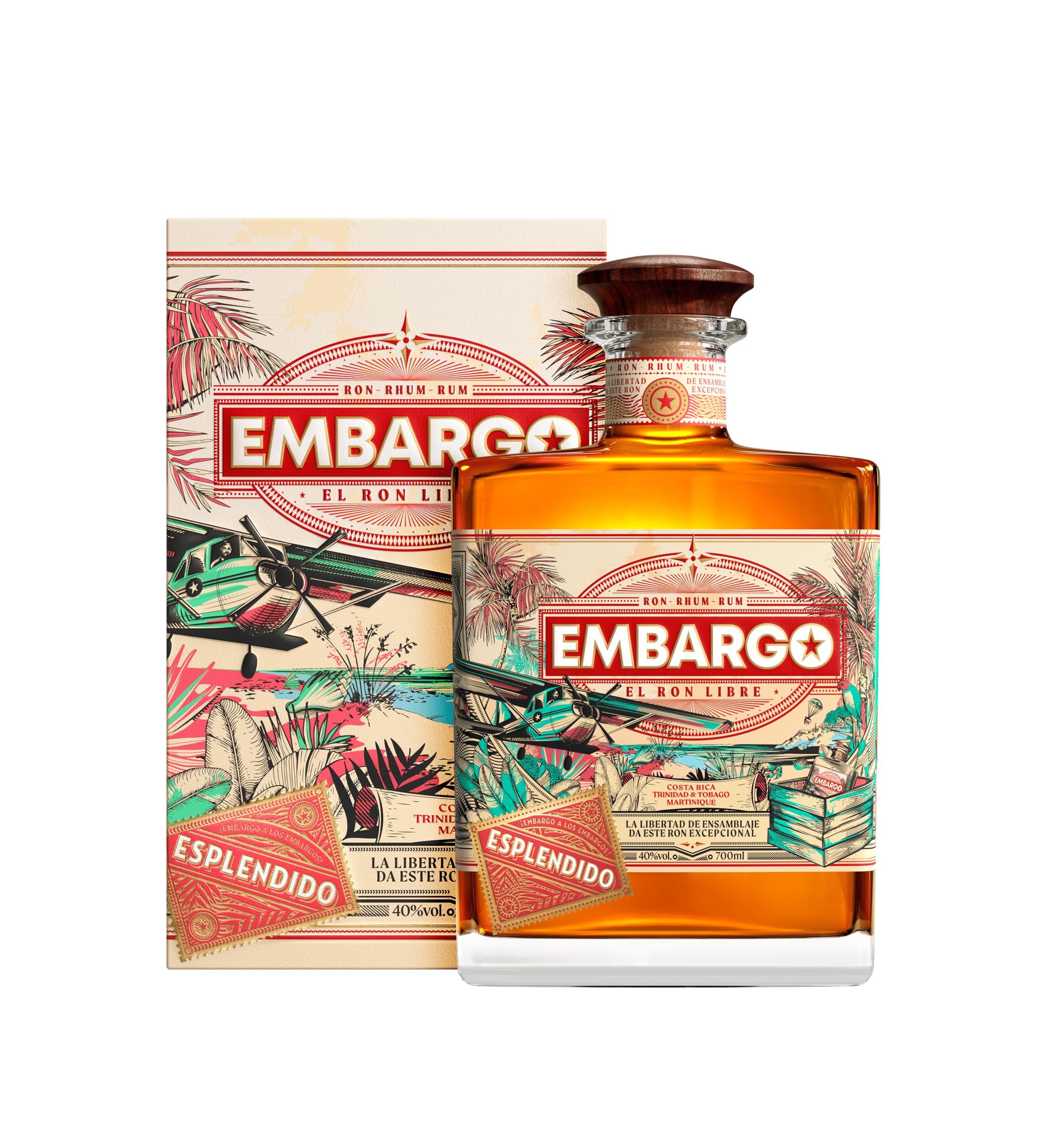 EMBARGO - Rum Esplendido - Goldmedaille 2023 Rum & Cachaça Masters - Große Goldmedaille 2017 Concours Mondial de Bruxelles - 40 % Alkohol - Herkunft: Trinidad & Tobago, Guatemala, Martinique - 70 cl