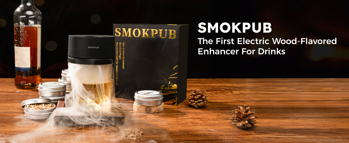 SMOKPUB Elektrisches Whisky Smoker Set, Cocktail Smoker Kit mit 6 Holzspänen, Whiskey Smoker Kit SMOKPUB Elektrisches Whisky Smoker Set, Cocktail Smoker Kit mit 6 Holzspänen, Whiskey Smoker Kit