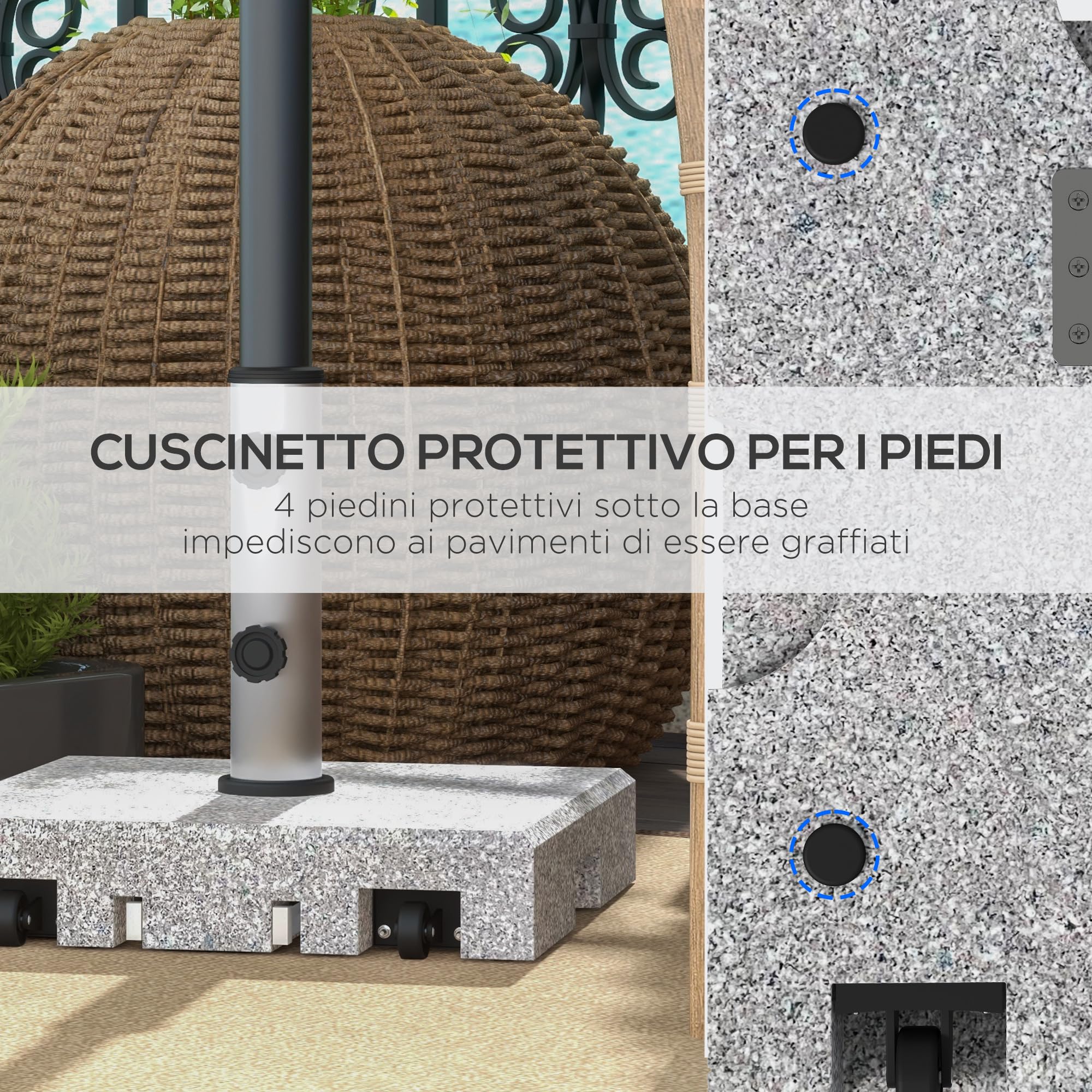 Outsunny Base per Ombrellone da Giardino in Granito, Basamento per Ombrellone da 28kg con Rotelle e Maniglia Estensibile, 41x41x37.5cm, Grigio
