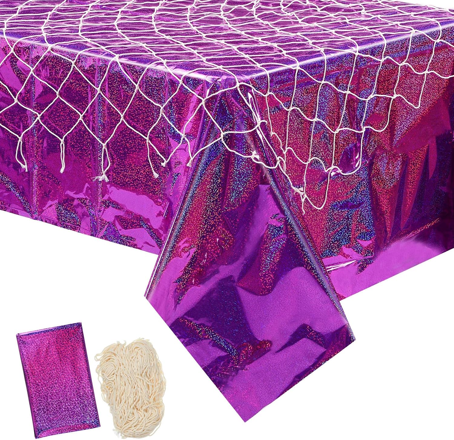 Oudain 12 Pcs Mermaid Tablecloth Fish Net and Iridescent Plastic Table Cloth Decorations Set for Mermaid Birthday Decorations,Ocean Summer Sea Theme Party Baby Shower (Blue)