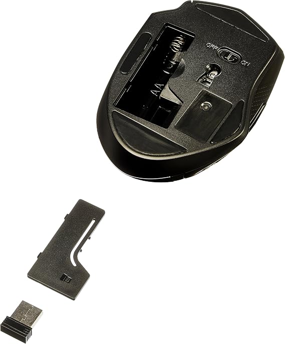 Amazon Basics Portable Wireless Computer Mouse, Ergonomic, 2.4 GHz Optical, DPI Adjustable, Easy to Use, Compatible With PC, Mac, Laptop, Black