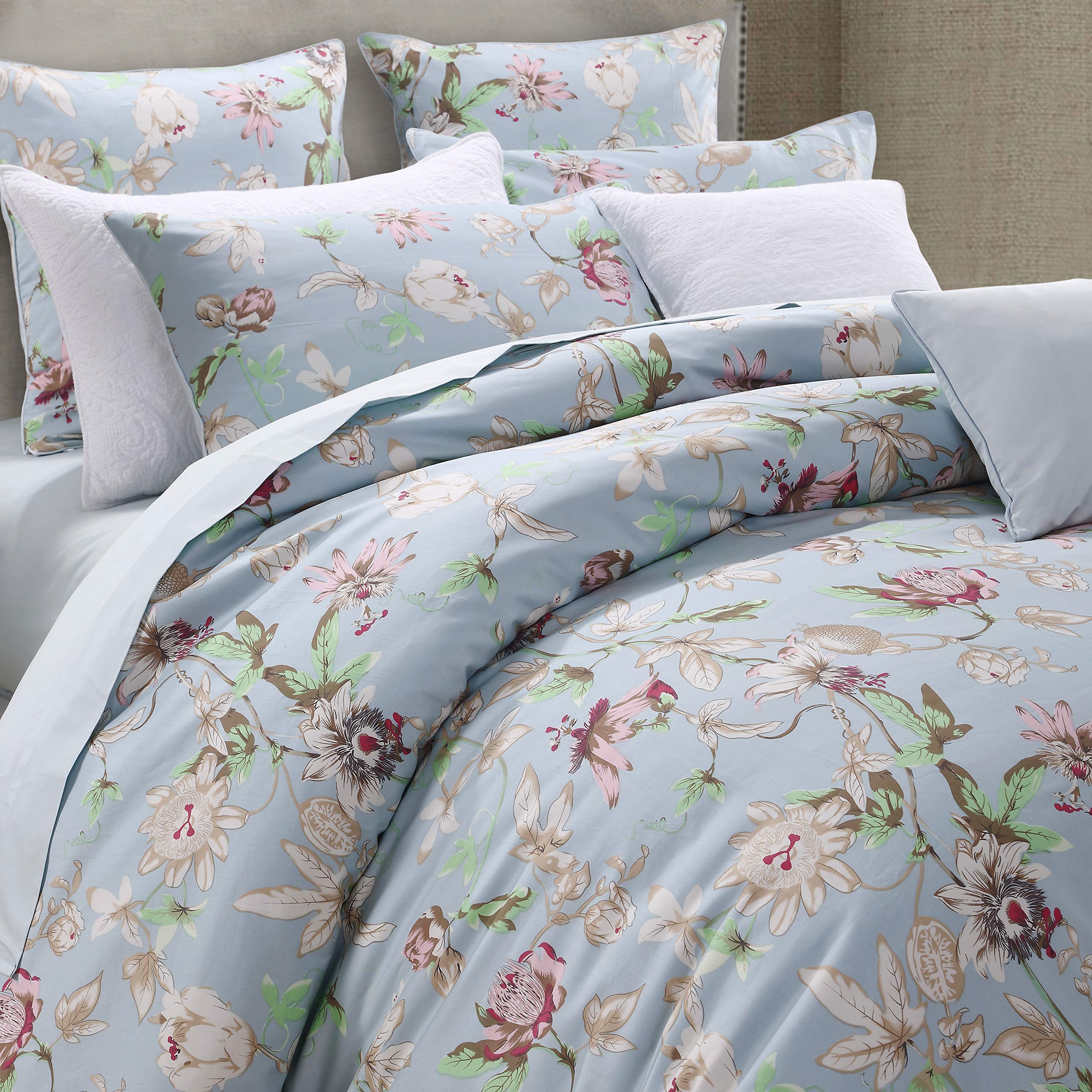 Brandream Luxury Egyptian Cotton 800 Thread Count Satin Double Bed Linen Set with Duvet Cover and 2 Pillowcases Vintage Floral Pattern Blue โ image 1