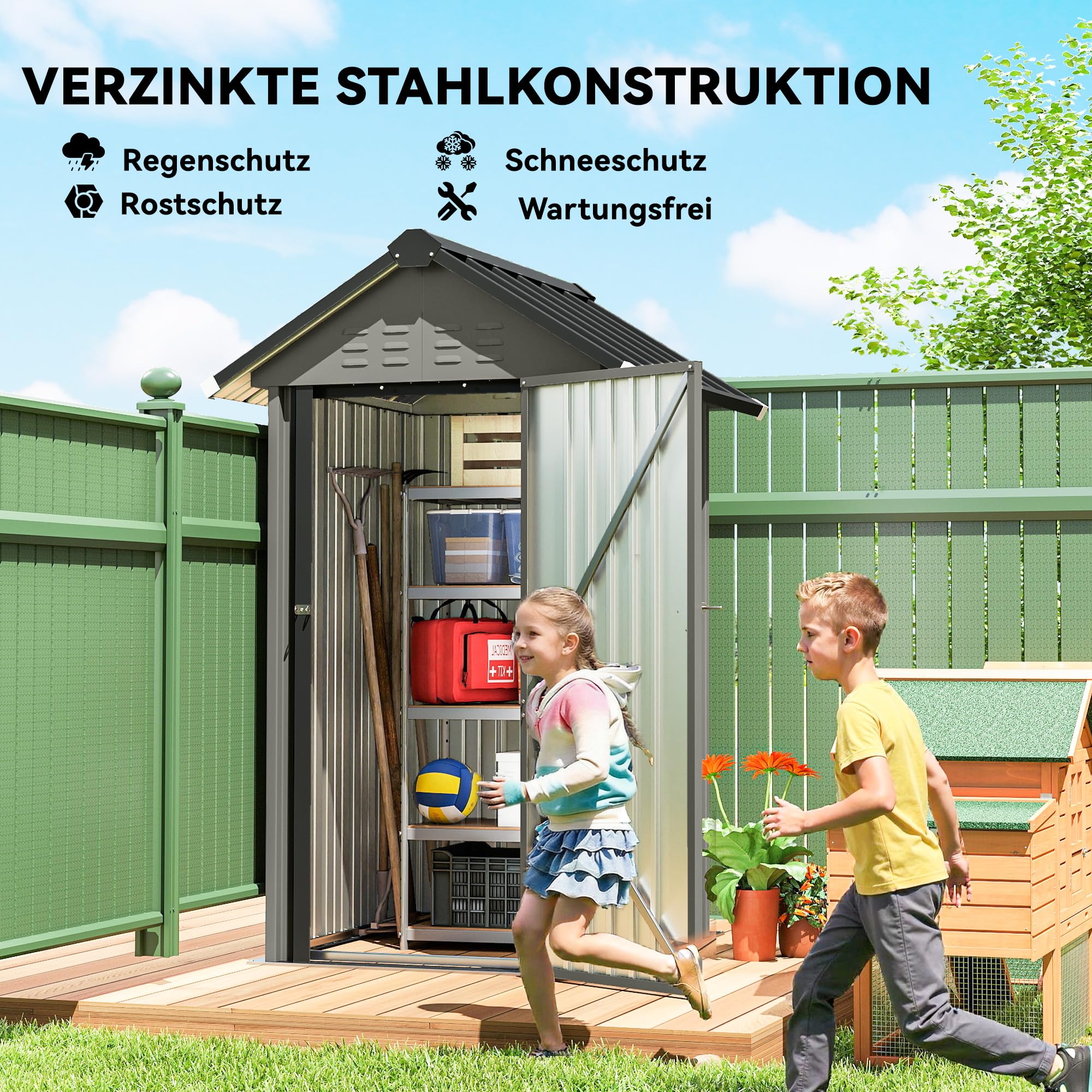 Outsunny Casetta attrezzi metallo 1,17 m² tetto a due falde 122x121x192 cm resistente intemperie grigio chiaro