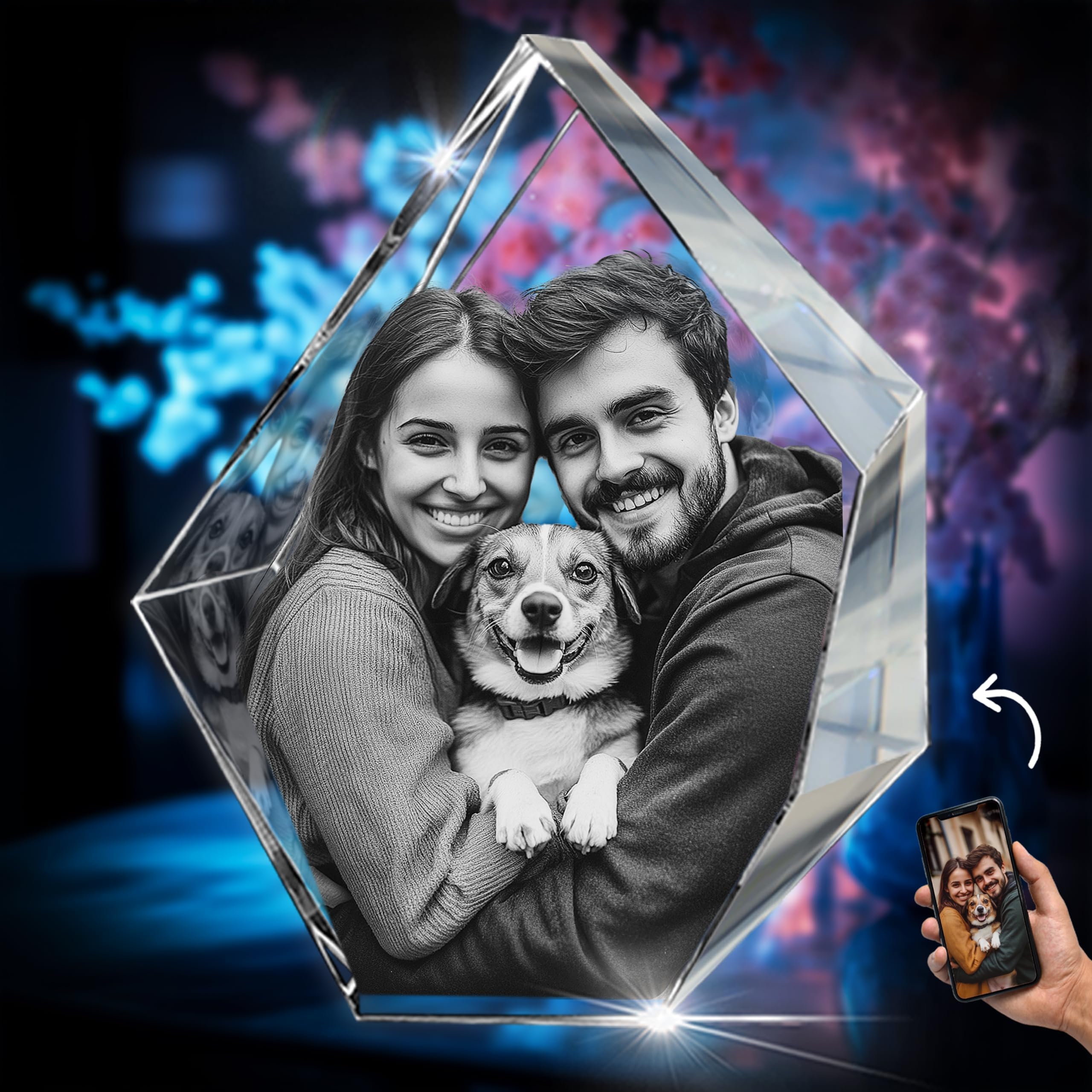 3D innovation 3D Crystal Photo, Personalized Memorial Gifts for Mom, Dad, Wife, Men, Pets, Laser Etched Crystal Detail, Prestige Glass Picture, Sympathy Gifts for Loss of Loved One