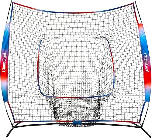 ChamGoal Red de béisbol y sóftbol degradado de 7 x 7 pies para golpear y lanzar, red de práctica de béisbol portátil para batear con bolsa de