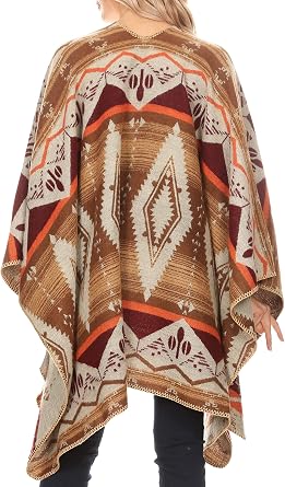 Sakkas Lupe Womens Reversible Poncho Wrap Cape Shawl Sweater Coat Cardigan Pattern