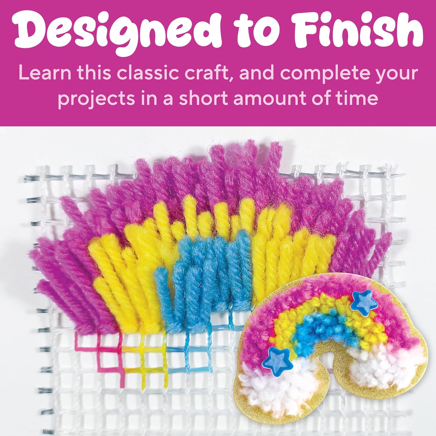 Creativity for Kids Make Your Own Latch N' Patch Fuzzy Stickers Kit | Assemble, Trim & Decorate 5 DIY Yarn Patches | Mess-Free Latch Hook Craft | Sleepover & Screen-Free Kids Activity (Ages 7+)