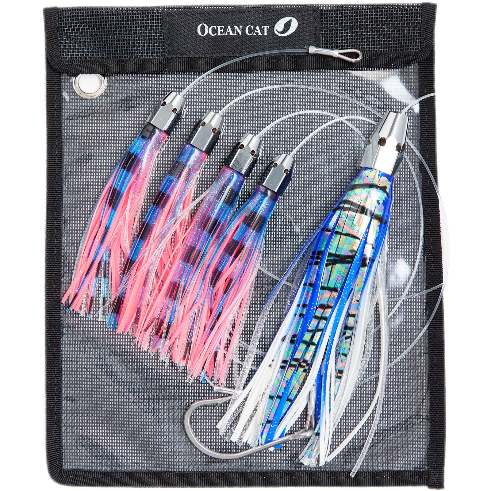 OCEAN CAT Trolling Lures Saltwater Offshore Fishing Lures Jet Head Daisy Chain Fishing Teaser Double Skirted with Rigged Hook 9/0 for Mahi, Tuna, Wahoo and More
