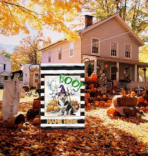 Miniatura 4 de Banderas de jardín de Halloween para exteriores, regalo personalizado de Pembroke Corgi galés, regalo para amantes de los perros, bandera de