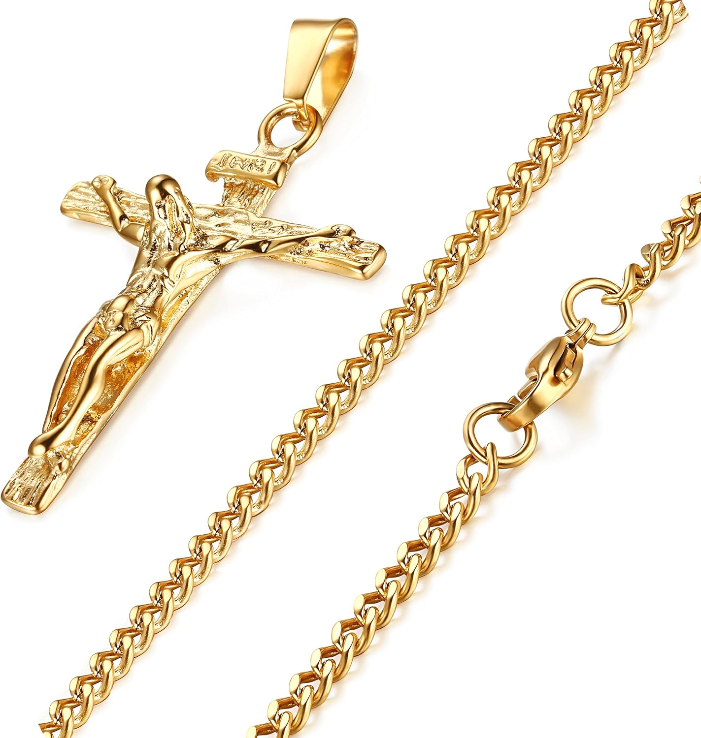 FIBO STEEL Stainless Steel Mens Womens Cross Necklace Crucifix Pendant, 24 inches