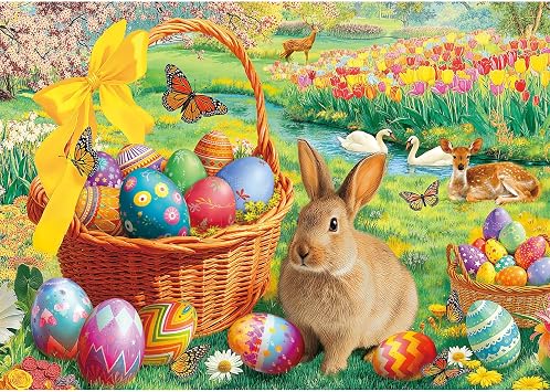 Sutinban Adorable Bunny Puzzles for Adults 500 Pieces Easter, Colorful Egg | Spring Jigsaw Puzzles Garden Scene, Family Holiday Activity Puzzle Gift for Adults Senior