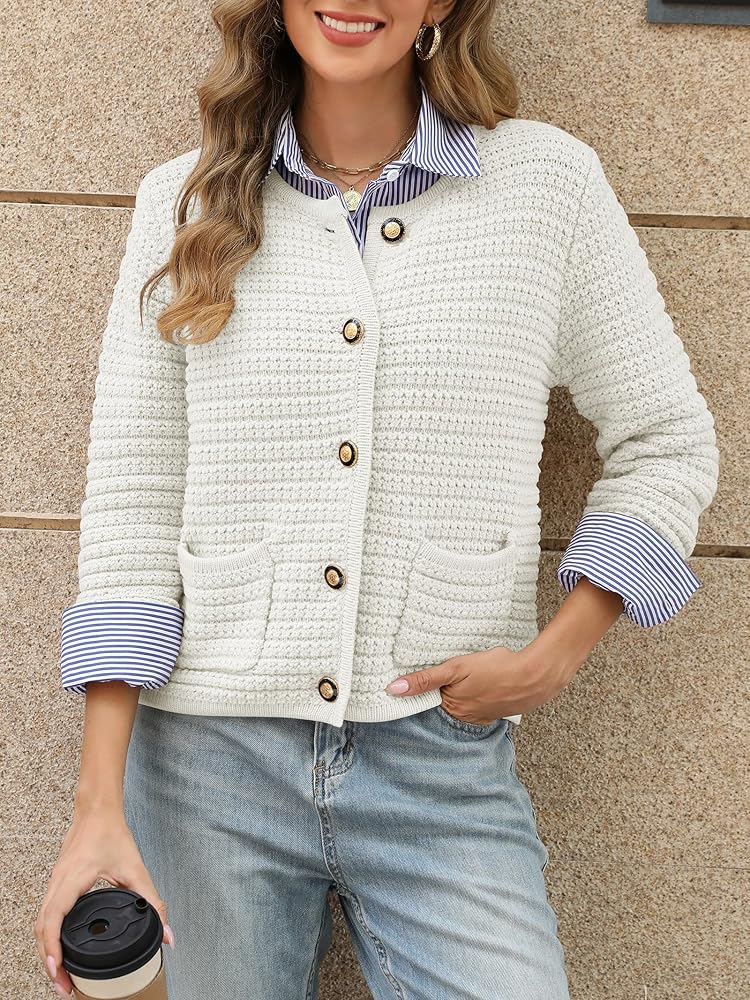 【2025／美品✨】RH Multi Button Crew Cardigan DZJYCJ Womens Open Front Cardigan Sweaters 2025 Fall Winter Button