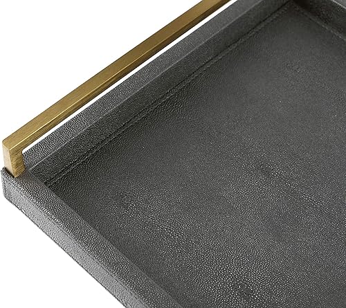 Miniatura 10 de WV - Bandeja para servir de piel sintética con mango de acero inoxidable cepillado Ti-Gold, con textura de papel rugoso o mármol.