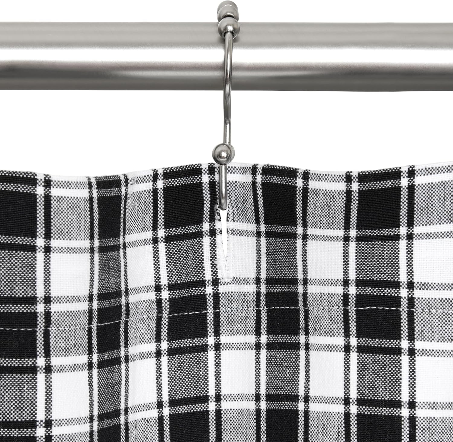 Cackleberry Home Black and White French Check Shower Curtain Woven Cotton Extra Long 72 Inches W x 84 Inches L