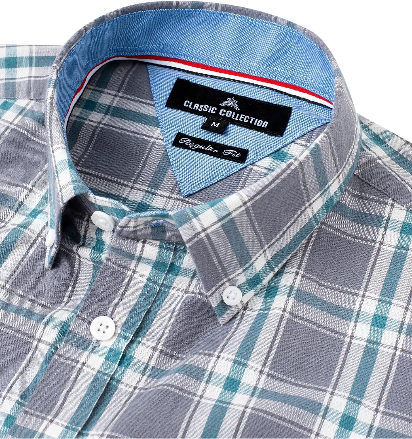 Alimens & Gentle Men's Plaid Button Down Shirts Cotton Long Sleeve Dress Shirts Regular Fit Gingham Shirts - Image 3