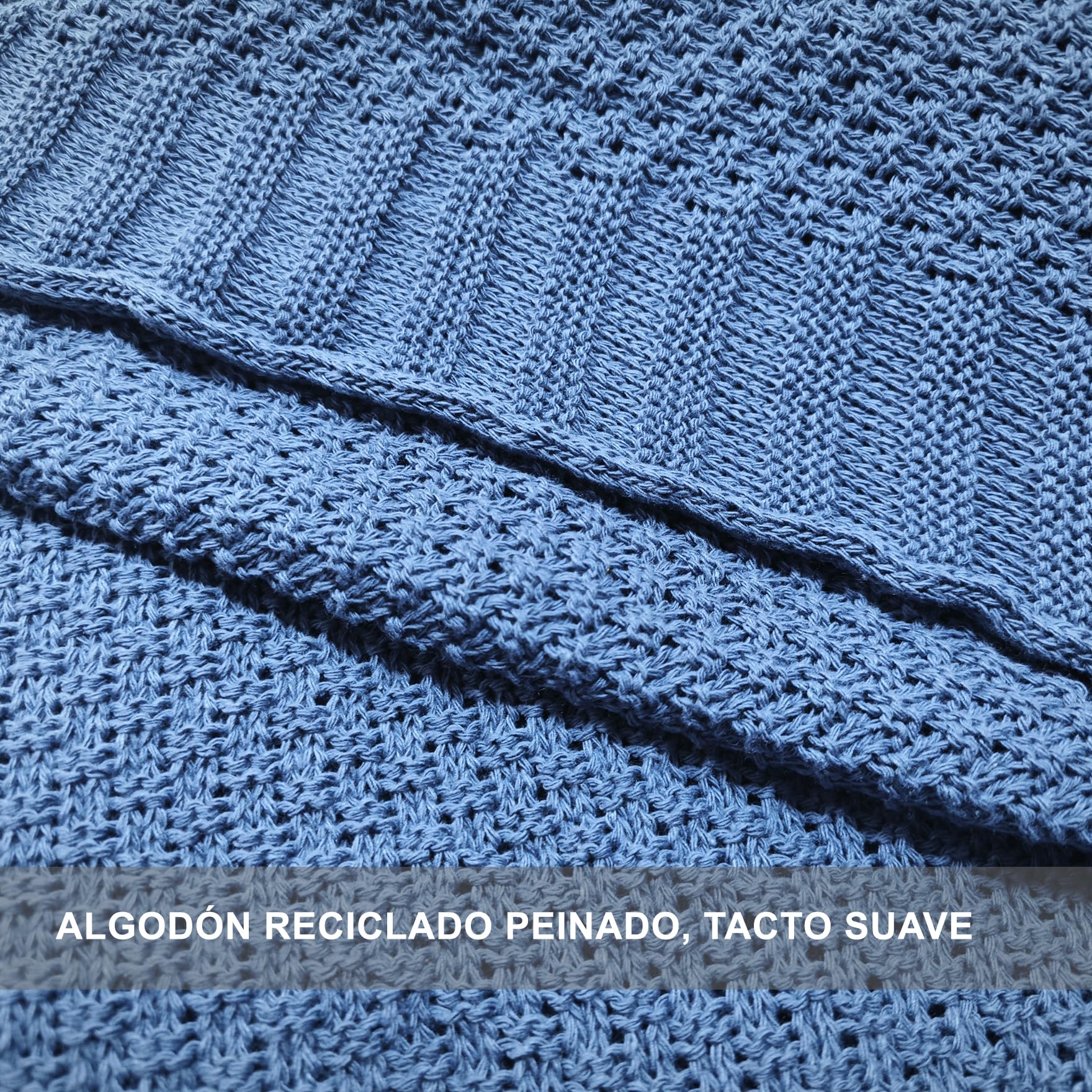 HaraDeco Manta de Punto Plaid Sofá Multiuso Pie de Cama 100% Algodón | Reciclado, Cubre Sofá Sillón con o sin Pompones Decorativa Tacto Suave, Cubrecama Elegante Estilosa Fabricado Nacional