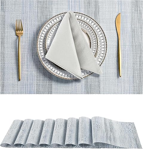 Miniatura 152 de Leetaltree - Juego de 6 manteles individuales, resistentes al calor, antideslizantes, para mesa de comedor, lavables, duraderos, tejido de PVC Azul