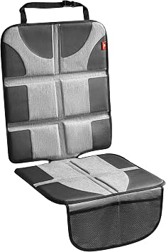 Helteko Car Seat Protector, Large Seat Cover for Child Carseat, Waterproof & Stain Resistant, Baby Mats Under Car Seats for Leather Seats, 2 Mesh Storage Pockets, 1Pack, Gray