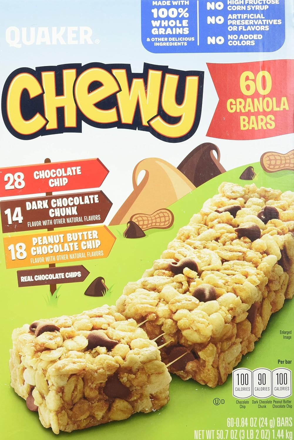 Quaker Chewy Variety Pack 60 Granola Bars (Peanut Butter and Chocolate Chip), 50.7OZ