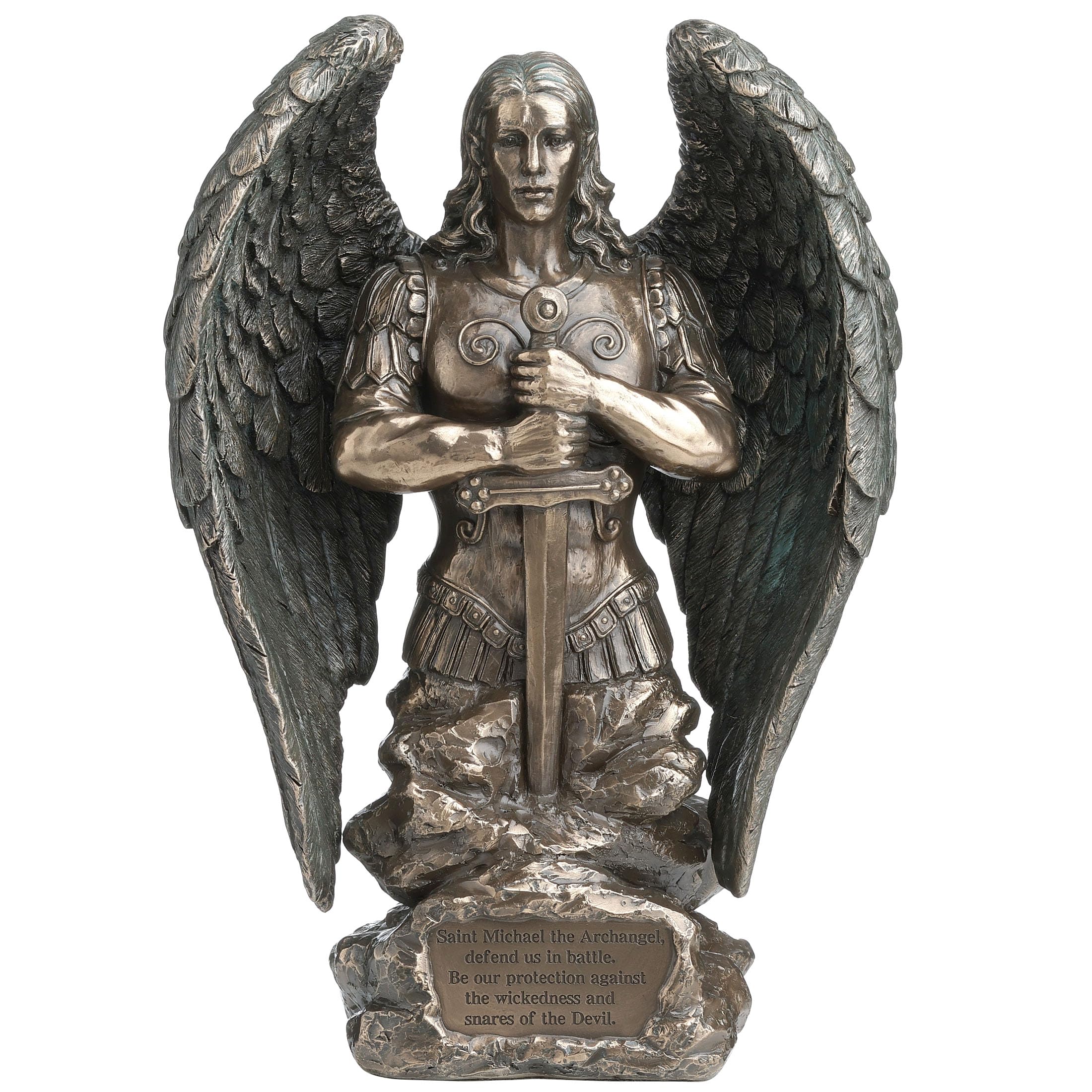 9 1/8 Inch Saint Michael Prayer Archangel Monument Cold Cast Resin Bronze Finish Angel Statue
